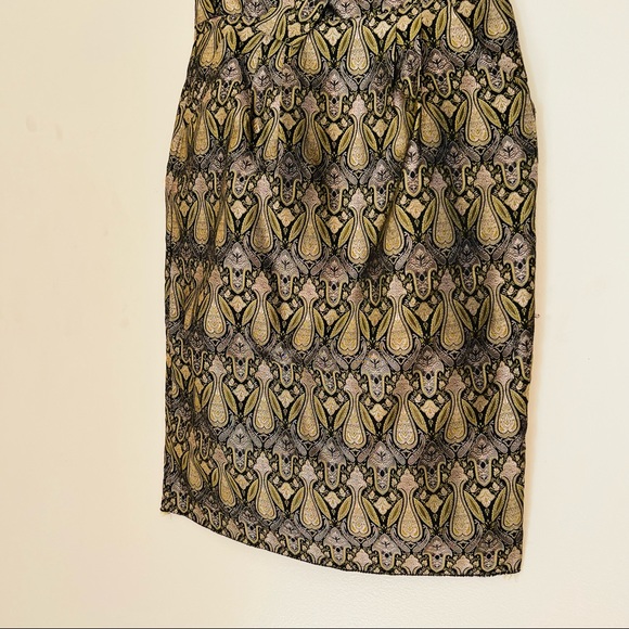 Naughty strapless brocade jacquard green gold pencil dress - Picture 2 of 13